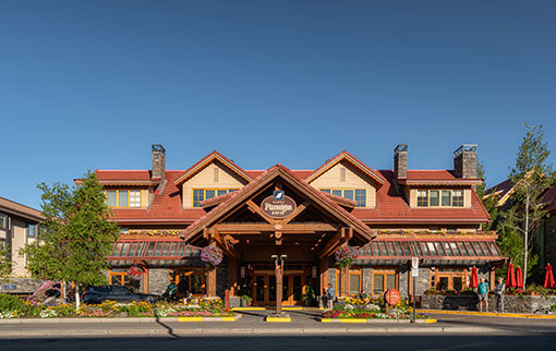 Front of Banff Ptarmigan Inn in summer